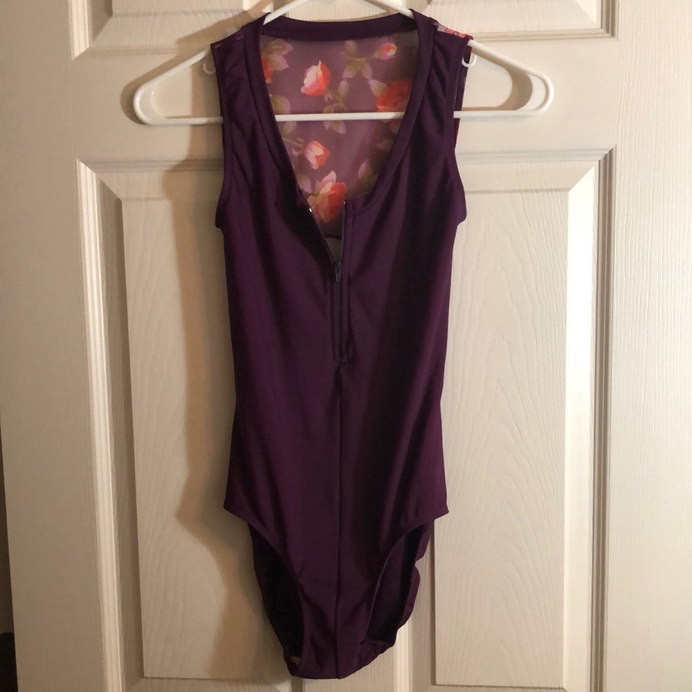 Eleve leotard, Medium, Plum colored, mesh flower back